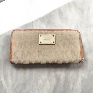 Michael Kors Tan Beige Logo Zip-Around Wallet